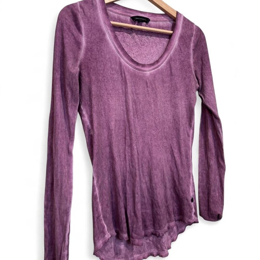 Rock & Republic Y2K Bling Logo Long Sleeve Tee Lavender Size M Fits S